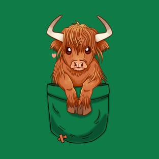 Pocket Cute Scottish Highland Cow T-Shirt