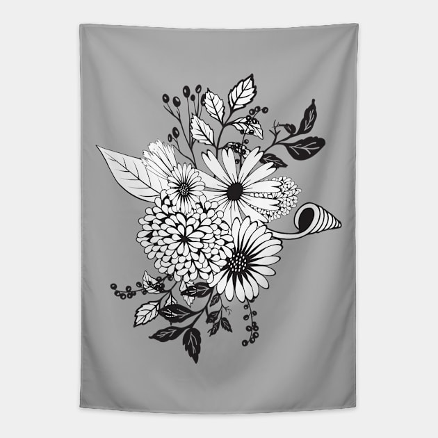 Wonderful flowers in black and white Tapestry by Nicky2342