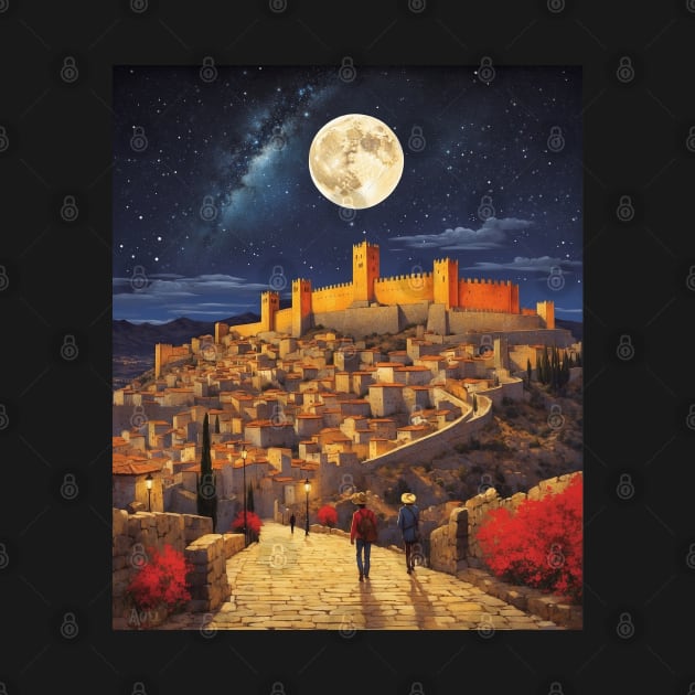 Avila Walls Starry Night Spain Travel Tourism Retro Vintage by TravelersGems