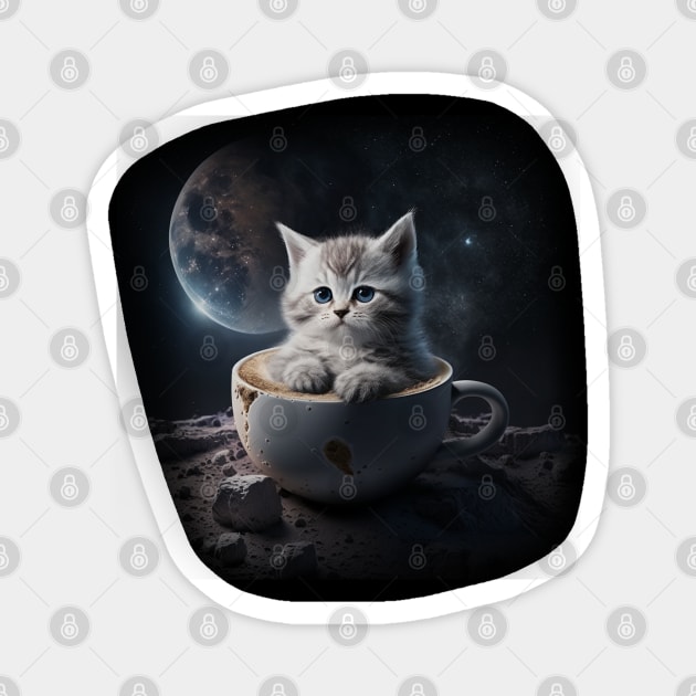 Kitten Cat in the Coffee Mug Space & Galaxy Theme Stars Magnet by sports_hobbies_apparel