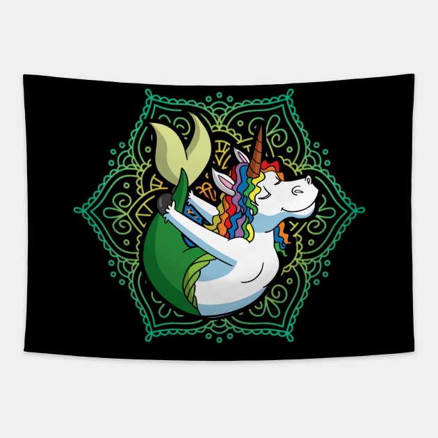 Yoga Meditate Unicorn Mermaid Mandala Tapestry by E