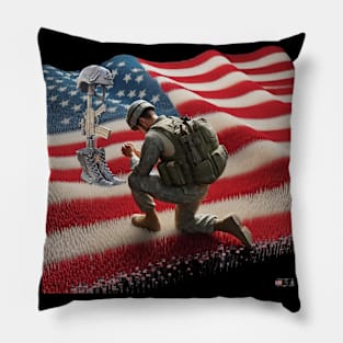 American Military Soldier and USA Flag by focusln Pillow