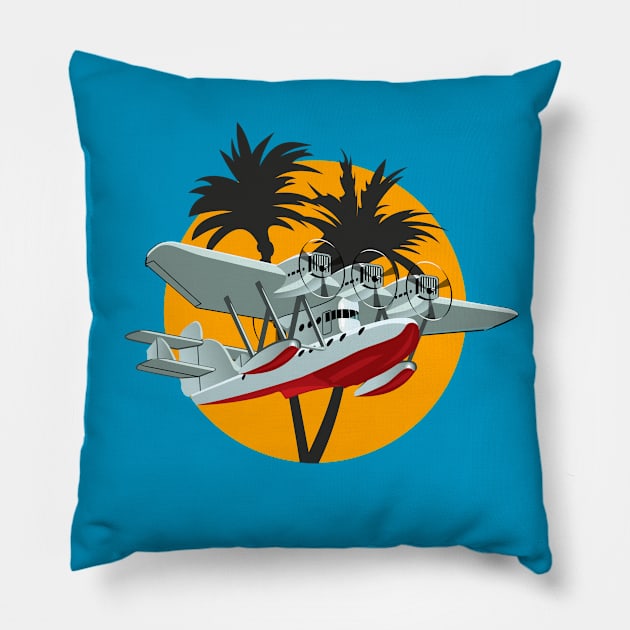 Cartoon retro hydroplane Pillow by Mechanik