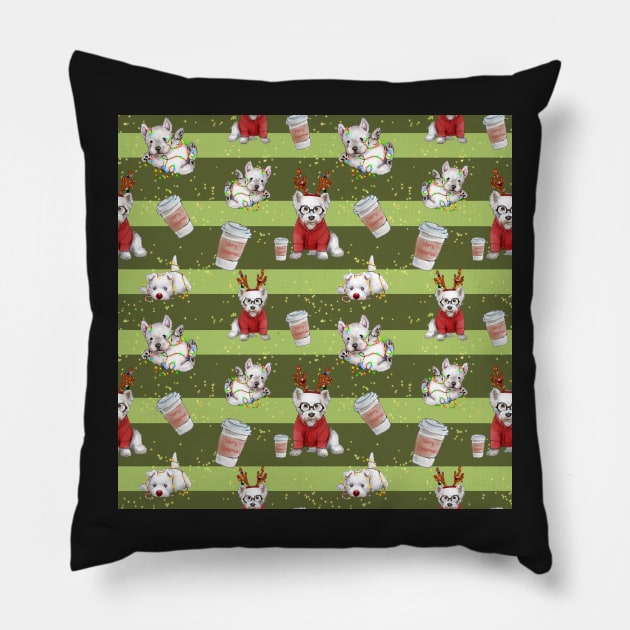 Christmas Westies green pattern Pillow by ArtInPi