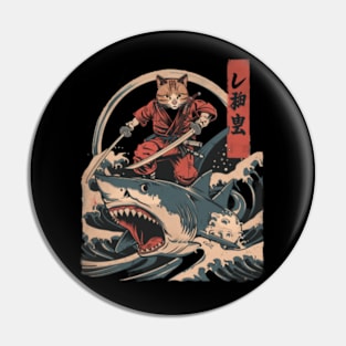 Cat Riding Shark Marine Odyssey Pin