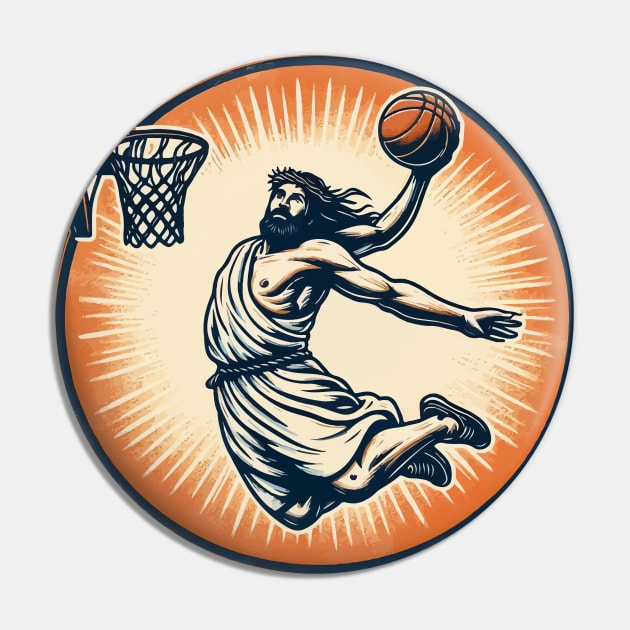 Funny Basketball Retro Jesus Christ Pin by TomFrontierArt