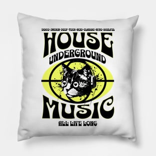 HOUSE MUSIC  - Underground Cat (Black/Yellow) Pillow