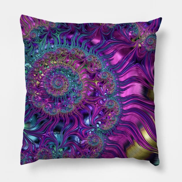 Fractal Spiral Pink Blue Pillow by colors