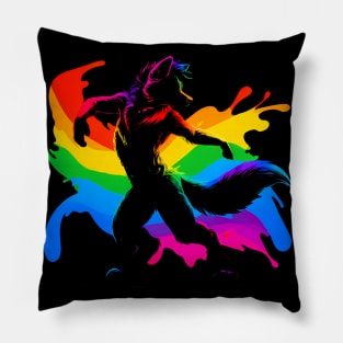 Raving Rainbow LGBTQ Furry Pride Wolf Fursona Pillow