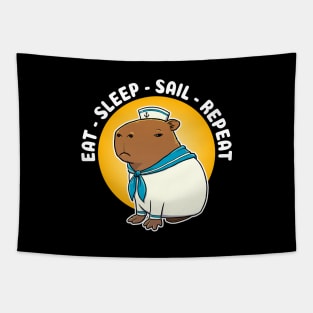 Eat sleep sail repeat Cartoon Capybara Sailor Tapestry