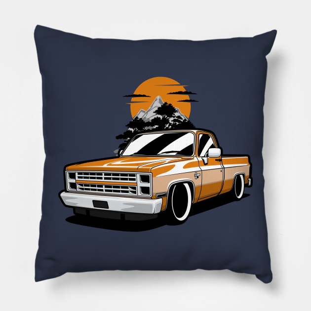 Orange Silverado Pick Up Truck Pillow by KaroCars