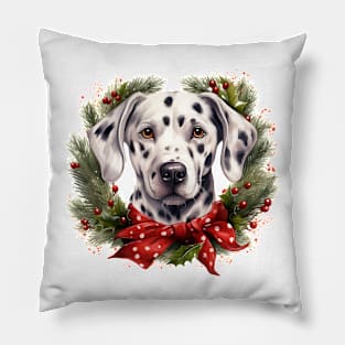 Christmas Dalmatian Dog Wreath Pillow