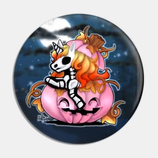 Halloween unicorn and pink pumpkin Pin