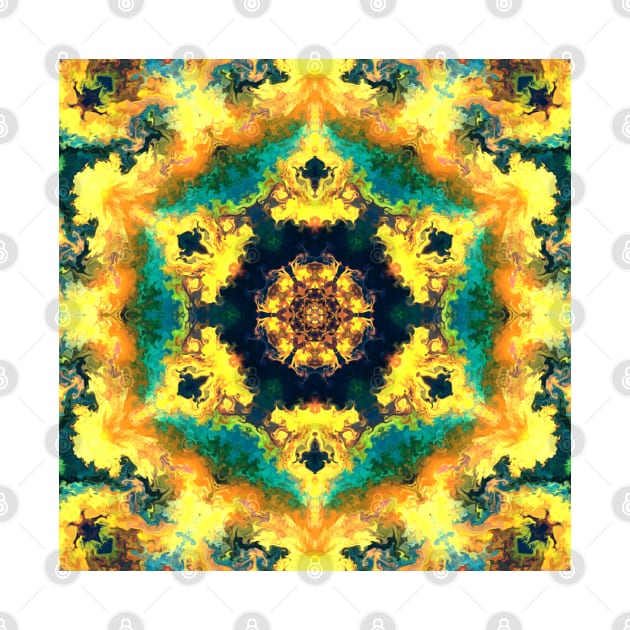 Psychedelic Kaleidoscope Yellow Blue and Green by WormholeOrbital