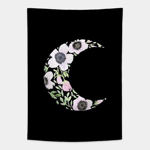 Floral Moon - Loose Watercolor Flower Wreath Tapestry by Danica Templeton Art