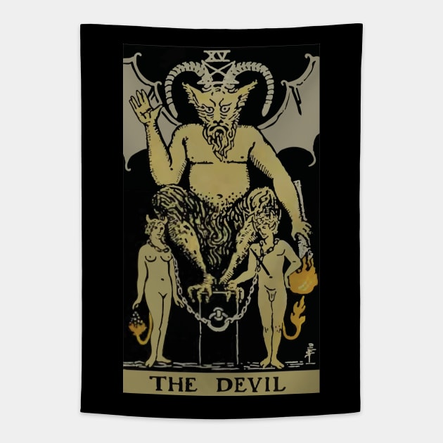 The Devil Tarot Card Tapestry by VintageArtwork