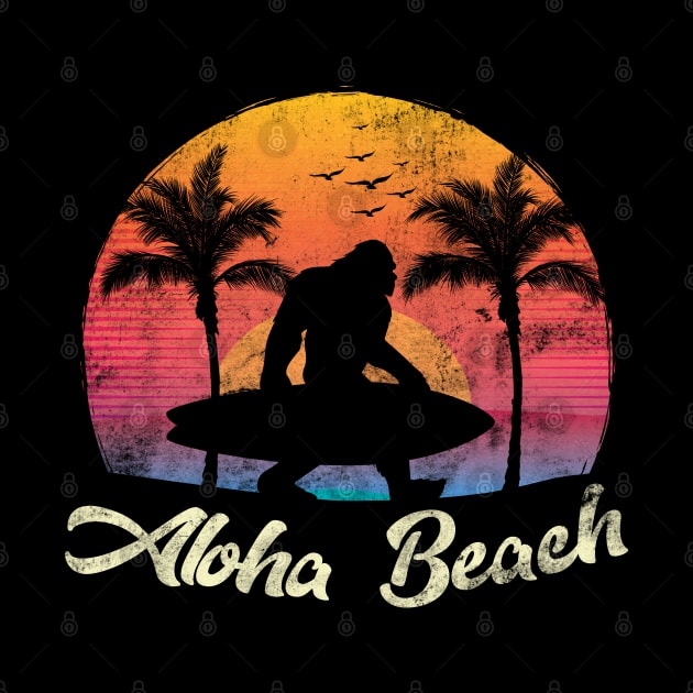 Retro Bigfoot Sasquatch Silhouette Aloha Hawaiian Beach by HCMGift