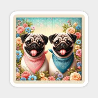 2 Smiling Pug Dogs Magnet