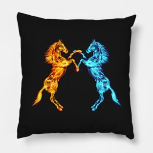 Flaming Fire And Ice Fighting Horses Pillow