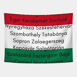 Hungarian Flag Colors with Cities Tapestry