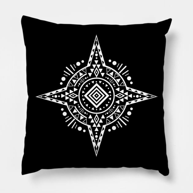 Aztec Circle Pattern Design White Pillow by JDP Designs