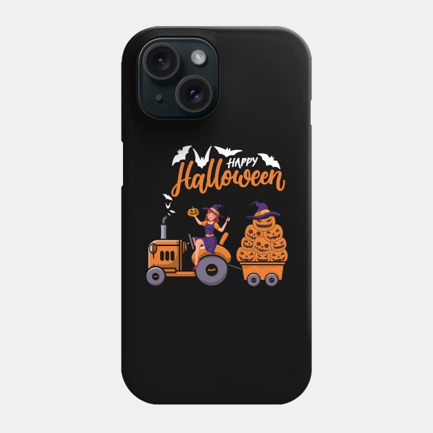 Happy Halloween costume witch Riding Tractor Boys Kids Phone Case by HBart