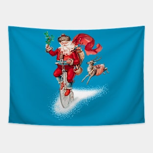 Santa Claus riding a penny farthing Tapestry