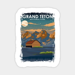 Grand Teton National Park at Night Vintage Minimal Retro Travel Poster Magnet