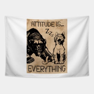 Attitude is Everything funny cat bear vintage Tapestry