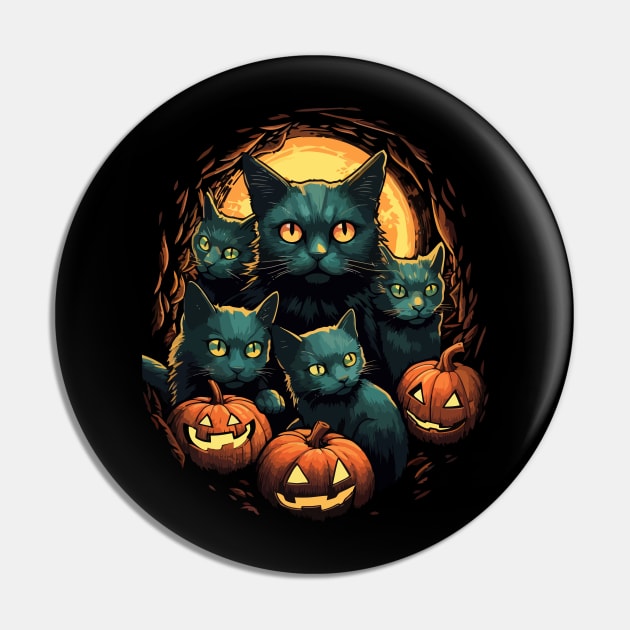 Halloween Scary Black Cats Cute Pumpkin Pin by Ramadangonim