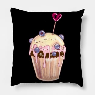 Chocolate cupcake with blueberries and love sign Pillow