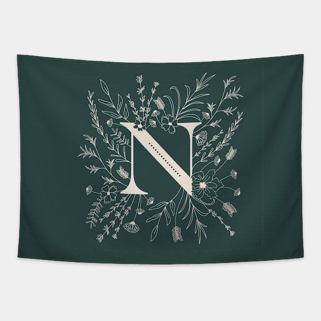 Botanical Letter N (Forest Green) Tapestry by Cascade Patterns