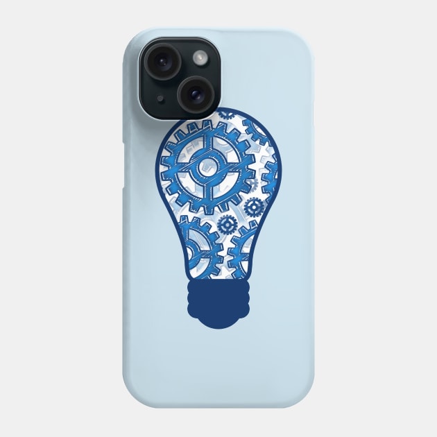 Blue gears light bulb Phone Case by Gaspar Avila