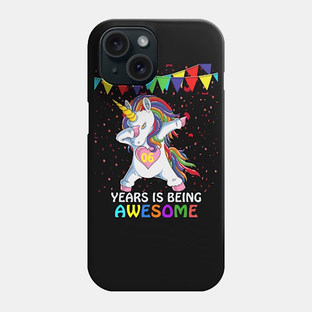 6th Birthday Dabbing Unicorn Party Gift 6 Years Old Girls Phone Case by janetradioactive