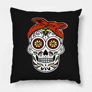 Craneo Dia De Los Muertos. Flower Sugar Skull with Bandana Dia De Muertos Shirt Pillow