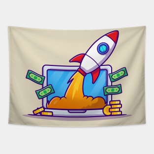 Laptop With Money And Rocket Tapestry