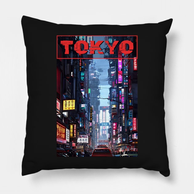 Japanese Street Cyberpunk Tokyo Streetwear Pillow by MrDoze