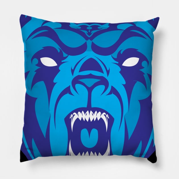 Blue Grizzly Bear Mascot Pillow by Joebarondesign