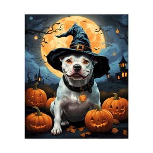 Aesthetic Halloween American Staffordshire Terrier Dog Witch Pumpkin Horror Nights Custom T-Shirt