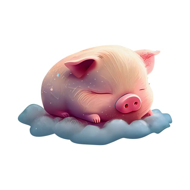 A baby piglet sleeping on a cloud by lightsonfire