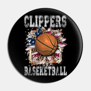 American Flag Personalized Clippers Proud Name Basketball Pin