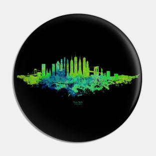 New York City Skyline Watercolor in blue and lime green Pin