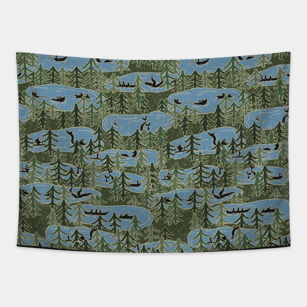 Lake Monster Cryptids - Linen Textured Finish Tapestry by GenAumonier