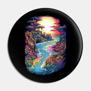 Tie Dye Coast Mountains and Water Pin