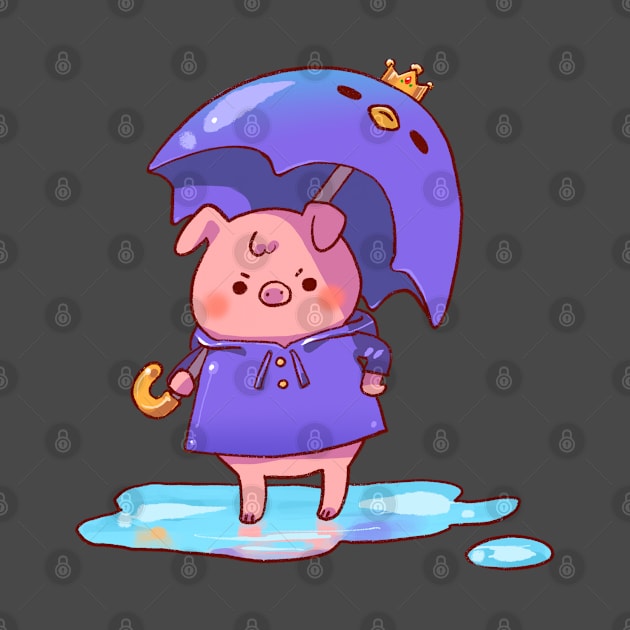 Pissed Pudgy Pig in a Purple Poncho with a Penguin Umbrella by vooolatility