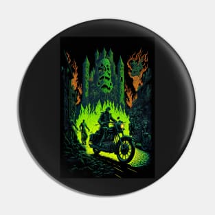 Skeleton Riding Motorbike - Green Flames Pin