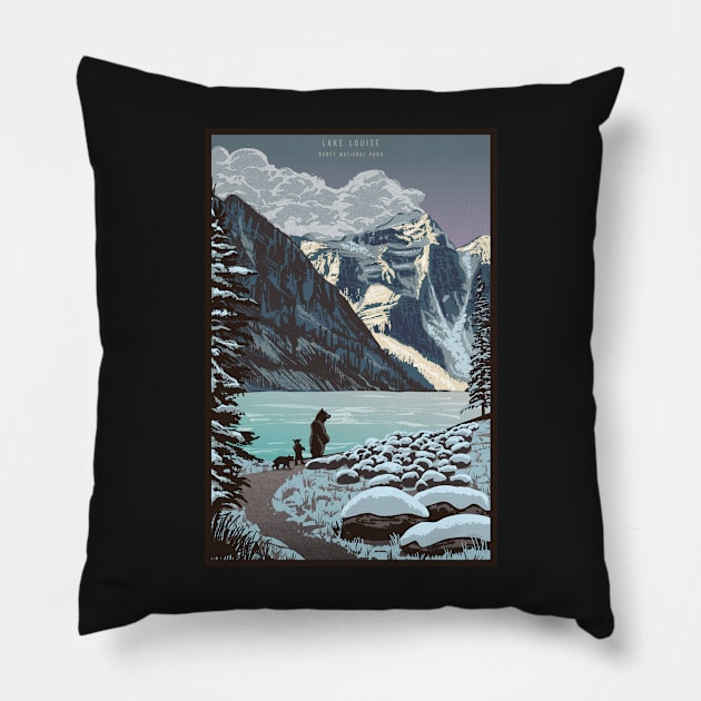 Retro Lake Louise Travel Poster Pillow by SFDesignstudio