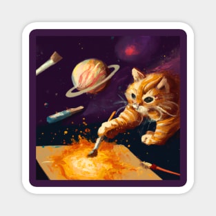 Orange Cat Paints Life into the Universe Magnet