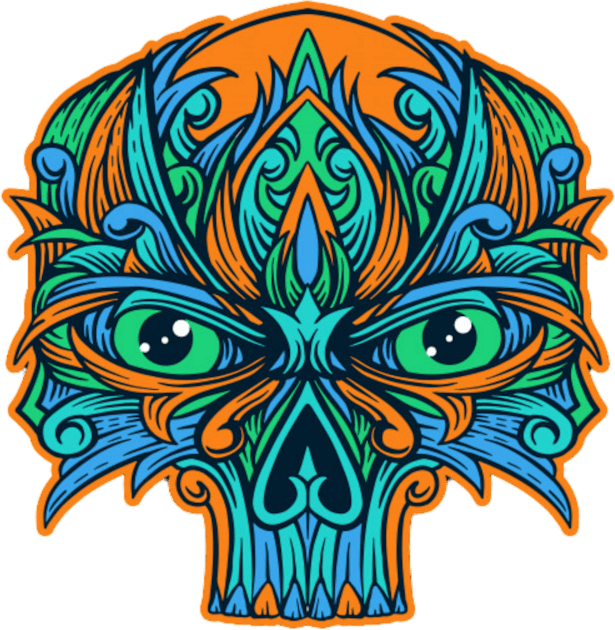 Orange and blue skull ornament Kids T-Shirt by Rakos_merch