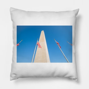 Washington Monument tall obelisk in National Mall Washington DC commemorating George Washington with flags Pillow